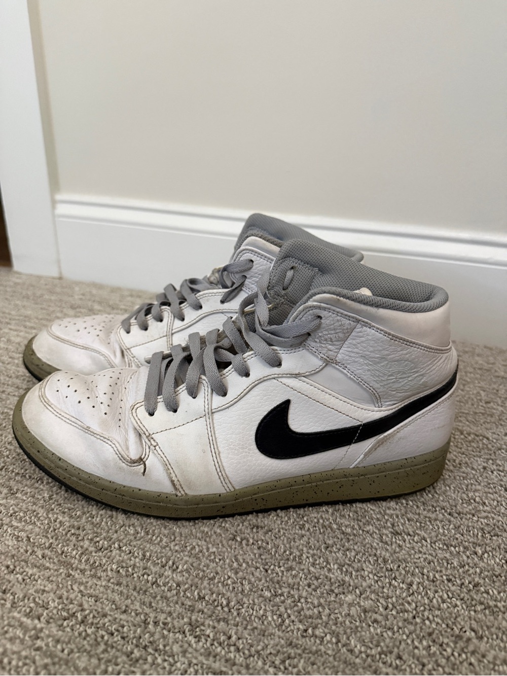 Jordan White Black High-Top Sneakers with Gray Accents